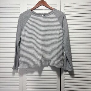 J.Jill 100% Coton White/Gray Striped Towel-Like Body Pullover Sweater Size S